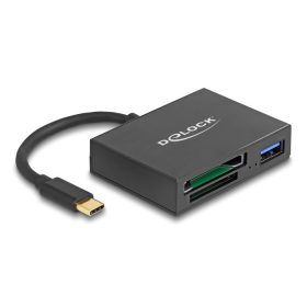   Delock USB-C  kártyaolvasó XQD és SD memória kártyákhoz, valamint egy USB 5 Gbps A-típusú port (91711)