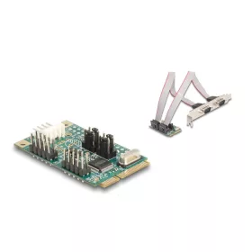   Delock Mini PCIe I/O PCIe teljes méretű 2 x soros RS-232 tápfeszültséggel 5 V / 12 V