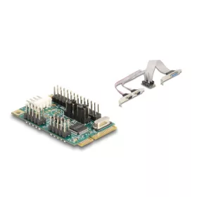   Delock Mini PCIe I/O PCIe teljes méretű 1 x párhuzamos, 2 x soros RS-232 tápfeszültséggel 5 V / 12 V