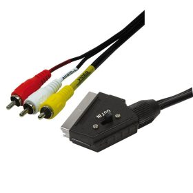   LogiLink Scart apa - 3x RCA apa Audio/Video kábel fekete 2m (CA1029)