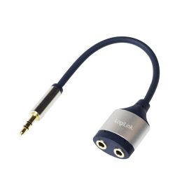   Logilink Audiokábel, 3,5 mm-es 3-Pin/M - 2x3,5 mm/F, fém, fekete/kék, 0,18 m