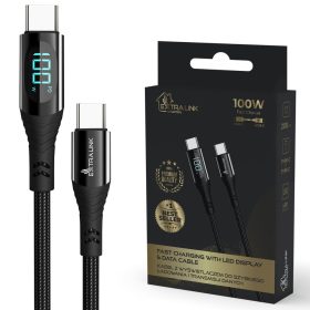   Extralink Smart Life USB Type-C to Type-C Cable Braided Black with LED display | USB-C Cable | 100W, 200cm