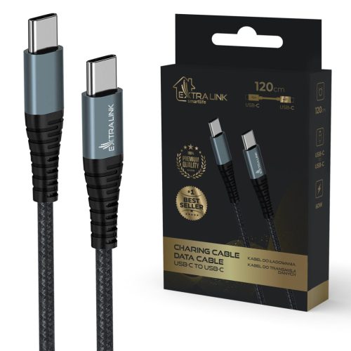Extralink Smart Life USB Type-C to Type-C Black | USB-C to USB-C Cable | 120cm