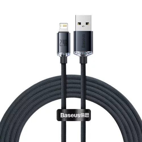 Baseus Crystal Shine USB-Lightning töltőkábel , 2,4A, 2m, fekete (CAJY000101)