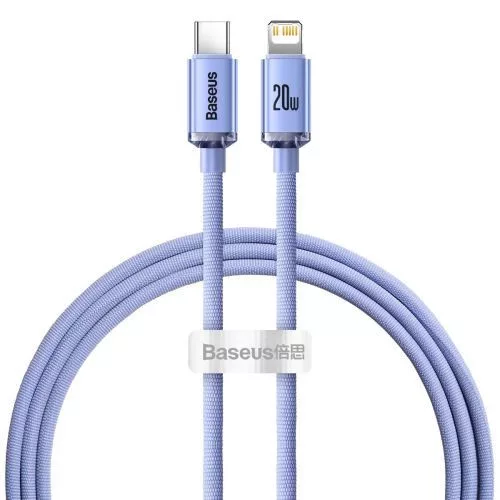 Baseus Crystal Shine USB-C-Lightning töltőkábel, 20W, PD, 1.2m, lila (CAJY000205)