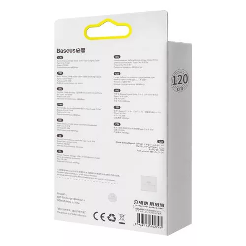Baseus Crystal Shine USB-C-Lightning töltőkábel, 20W, PD, 1.2m, lila (CAJY000205)