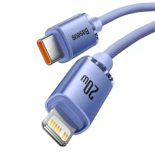 Baseus Crystal Shine USB-C-Lightning töltőkábel, 20W, PD, 1.2m, lila (CAJY000205)