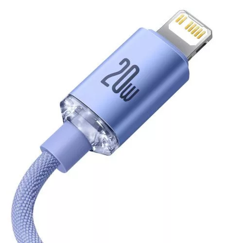 Baseus Crystal Shine USB-C-Lightning töltőkábel, 20W, PD, 1.2m, lila (CAJY000205)