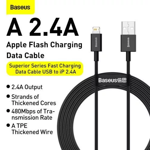 Baseus Superior USB-A - Lightning  töltőkábel 2 m fekete (CALYS-C01)