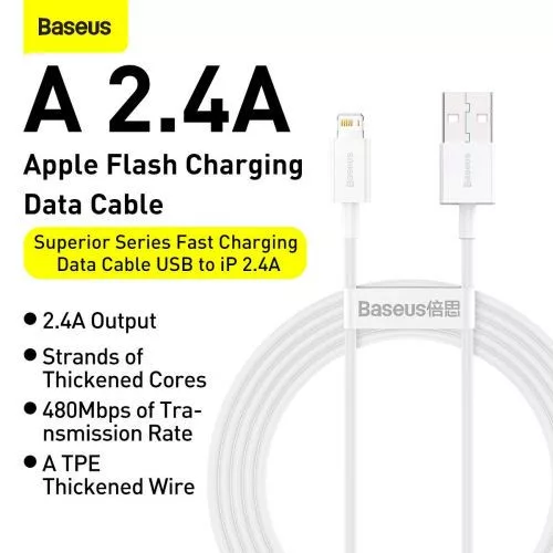 Baseus Superior USB-A --> Lightning 2,4A 2m fehér (CALYS-C02)