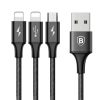 Baseus Rapid Series 3in1 USB-A - 2 x Lightning + Micro-USB kábel 1, 2 m (fekete) (CAMLL-SU01)