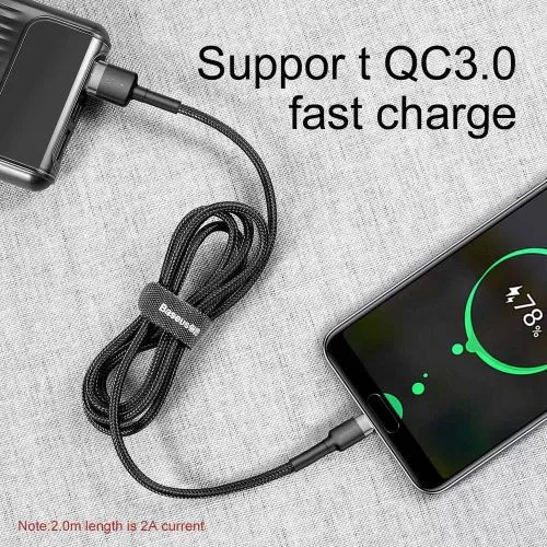 Baseus Cafule USB-A - USB-C töltőkábel  2A 3m szürke-fekete (CATKLF-UG1)