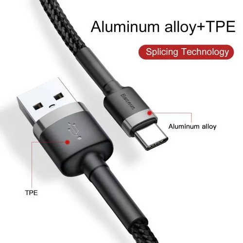 Baseus Cafule USB-A - USB-C töltőkábel  2A 3m szürke-fekete (CATKLF-UG1)