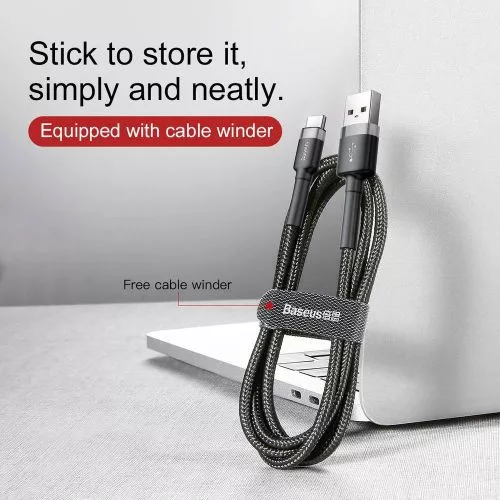 Baseus Cafule USB-A - USB-C töltőkábel  2A 3m szürke-fekete (CATKLF-UG1)