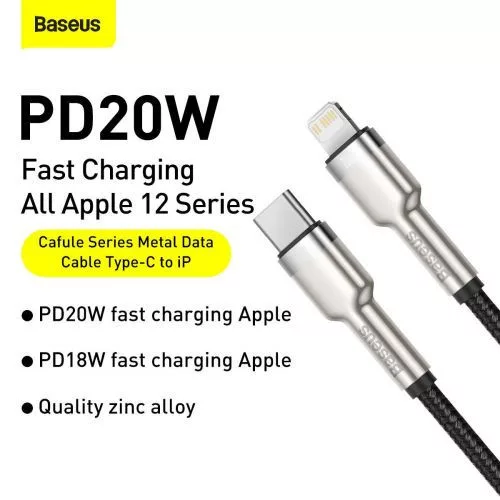 Baseus Cafule USB-C-Lightning töltőkábel, PD, 20W, 1m, fekete (CATLJK-A01)