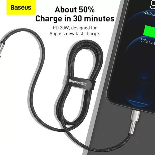 Baseus Cafule USB-C-Lightning töltőkábel, PD, 20W, 1m, fekete (CATLJK-A01)