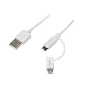   Logilink USB 2.0 kábel, USB-A/M - Micro-USB + Lightning/M, fehér, 1 m