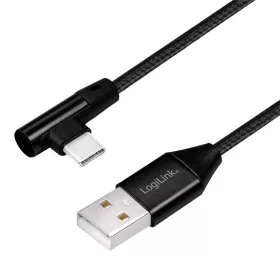   Logilink USB 2.0 Type-C kábel C/M (90 )  USB-A/M  fekete 0,3m (CU0137)