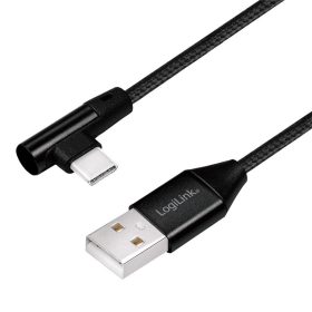   Logilink USB 2.0 Type-C kábel, C/M (90 ) USB-A/M-hez, szövet, fekete, 1 m