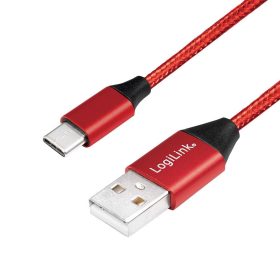   LogiLink Type-C - USB-A szövet borítású kábel piros-fekete 30cm (CU0147)