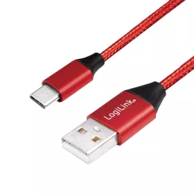   LogiLink Type-C - USB-A szövet borítású kábel piros-fekete 30cm (CU0147)