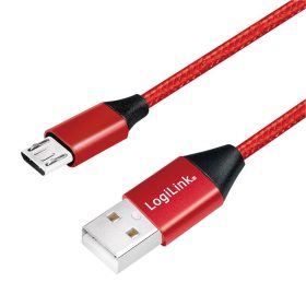   Logilink USB 2.0 kábel, USB-A/M - Micro-USB/M, szövet, fém, 0,3 m