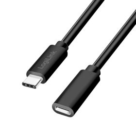 Logilink USB 2.0 Type-C kábel, C/M-USB-C/F, PD, fekete, 1 m