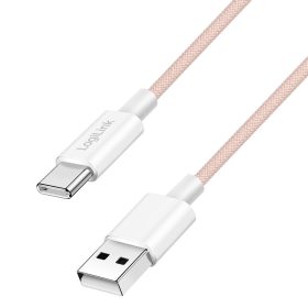   Logilink USB 2.0 Type-C kábel, C/M - A/M, 480 Mbps, 60W, nejlon, rózsaszín, 1,5 m