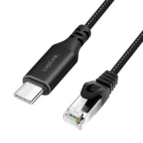   Logilink USB 3.2 Type-C Ethernet kábel, C/M   RJ45/M, 1 Gbps, aktív, fekete/szürke, 5 m