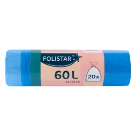   Folistar HNAT szemeteszsák 64x70cm, 60 literes HDPE, kék, szalagos, 20 darab/tekercs