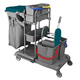   Kombi takarítókocsi műanyag + krómvázas 2x18literes + 2x5literes vödör