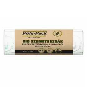   Kukoricakeményítő alapú (EN13432) PLA zsák 600x750x0,025mm, 60L, 10 darab/tekercs