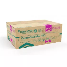   Tubeless PRO 180 Mini tekercses kéztörlő 1 rétegű, fehér, 100% cellulóz, 726lap, 181,5m 12db/zsugor