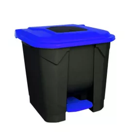   Planet Szelektív hulladékgyűjtő konténer, műanyag, pedálos, fekete/kék, 30L