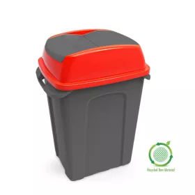  Planet Hippo Billenős Szelektív hulladékgyűjtő szemetes, műanyag, antracit/piros, 70L