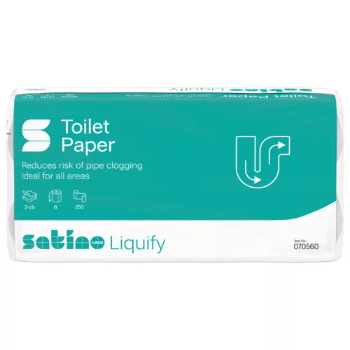 Wepa Liquify toalettpapír 3 rétegű, fehér, 250lap, 8 tekercs/csomag, 8 csomag/zsák