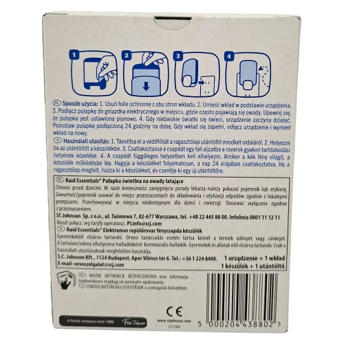 Raid Essential Elektromos repülőrovar fénycsapda Készülék+UTÁNTÖLTŐ