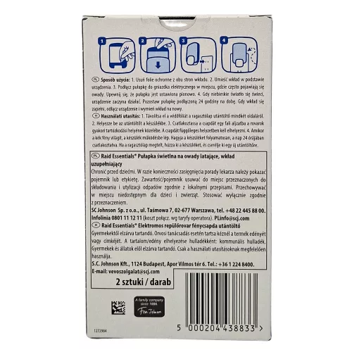Raid Essential Elektromos repülőrovar fénycsapda UTÁNTÖLTŐ 2db/doboz