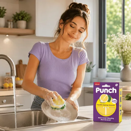 Vileda Punch többfunkciós, extra erős súrolószivacs citrom illattal