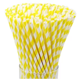 Szívószál papír sárga-fehér csíkos - 8mm átm. 23cm