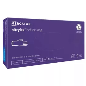   MERCATOR Nitrylex Befree Long vegyi folyamatgyorsítóktól mentes nitril púdermentes hosszított mandzsettával lila vizsgálókesztyű L, 100db/doboz