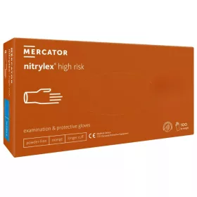   MERCATOR Nitrylex high risk,nitril púdermentes naracs színű vizsgálókesztyű,vastag,hosszú mandzsetta,polimerizált belső,magas biztonsági szintű S, 100db/doboz