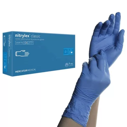 MERCATOR Nitrylex classic blue -nitril púdermentes,kék vizsgálókesztyű  L