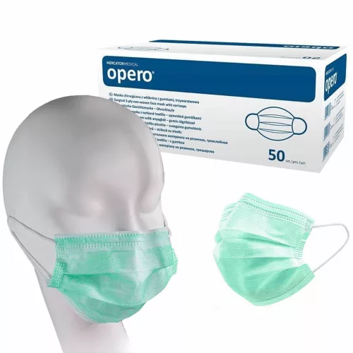 MERCATOR Opero Szájmaszk ECO 3 rétegű zöld flíz, gumis (50 db/doboz)