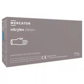   MERCATOR Nitrylex classic + blue -nitril púdermentes,kék vizsgálókesztyű  L, 100db/doboz