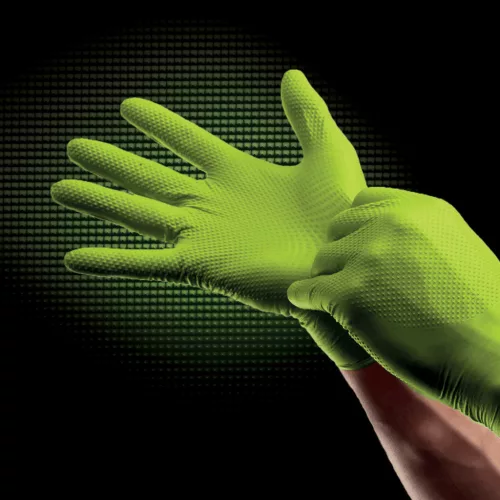 MERCATOR gogrip (green)nitril védőkesztyű zöld púdermentes,gyémánt textúrált M,50 db/doboz