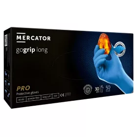   MERCATOR gogrip (blue)long,nitril védőkesztyű kék púdermentes,gyémánt textúrált,30 cm mandzsetta XXL,50 db/doboz