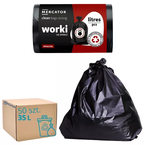 MERCATOR G-B-clean szemeteszsák strong 35l fekete 49x58cm (20 micronos) 50db/tekercs