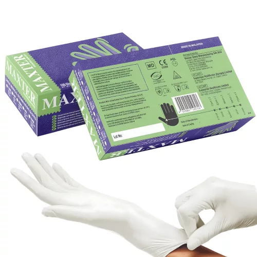 Maxter Gumikesztyű Latex Púderes "S" 5,5g 100 db/doboz (10 doboz/karton)