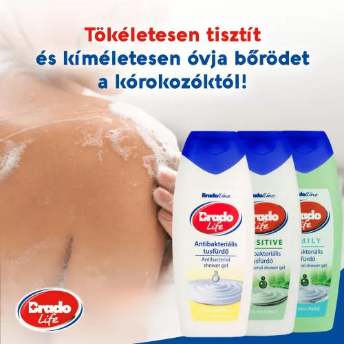 BradoLife Antibakteriális tusfürdő 400ml Sensitive, Zöld tea